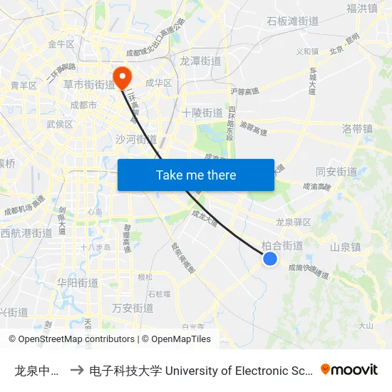 龙泉中学新校区 to 电子科技大学 University of Electronic Science and Technology of China map