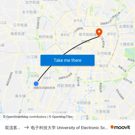 双流客运中心站 to 电子科技大学 University of Electronic Science and Technology of China map
