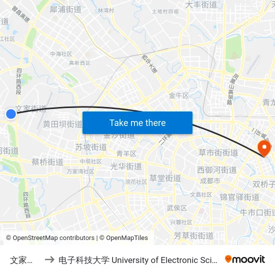 文家场路口站 to 电子科技大学 University of Electronic Science and Technology of China map