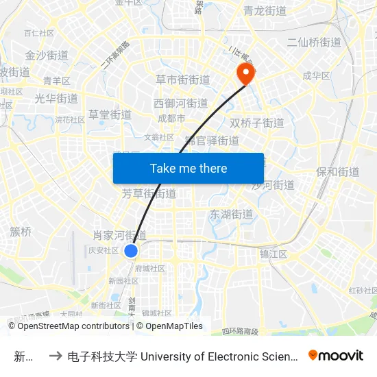 新北小区 to 电子科技大学 University of Electronic Science and Technology of China map