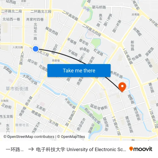 一环路北三段站 to 电子科技大学 University of Electronic Science and Technology of China map