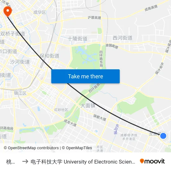 桃花仙子 to 电子科技大学 University of Electronic Science and Technology of China map
