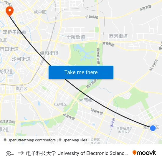 党校站 to 电子科技大学 University of Electronic Science and Technology of China map