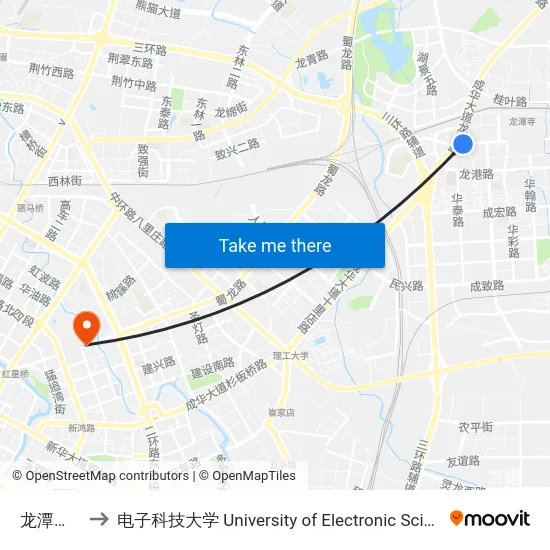龙潭寺上街站 to 电子科技大学 University of Electronic Science and Technology of China map