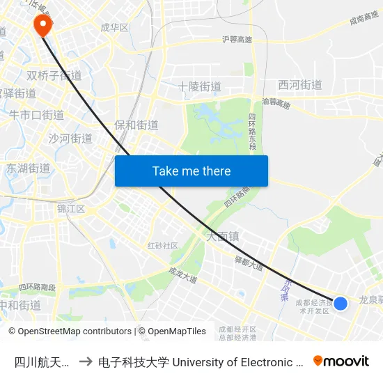 四川航天技术研究院 to 电子科技大学 University of Electronic Science and Technology of China map