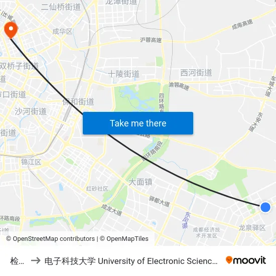 检察院 to 电子科技大学 University of Electronic Science and Technology of China map