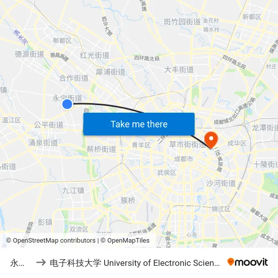 永宁镇站 to 电子科技大学 University of Electronic Science and Technology of China map
