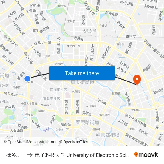 抚琴西路东站 to 电子科技大学 University of Electronic Science and Technology of China map