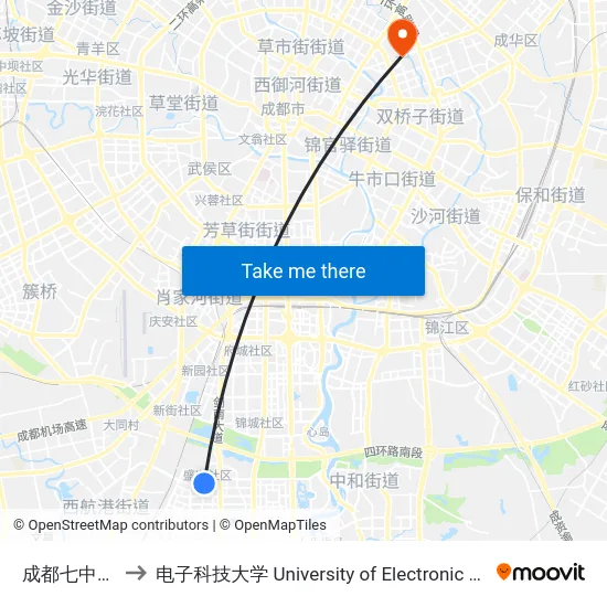 成都七中高新校区站 to 电子科技大学 University of Electronic Science and Technology of China map