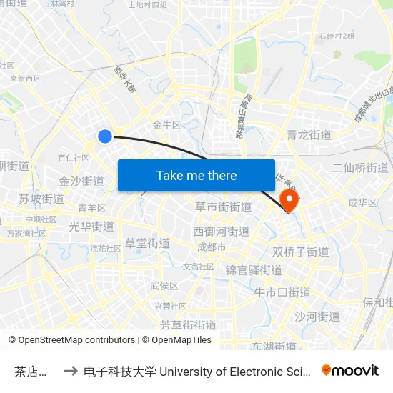 茶店子客运站 to 电子科技大学 University of Electronic Science and Technology of China map