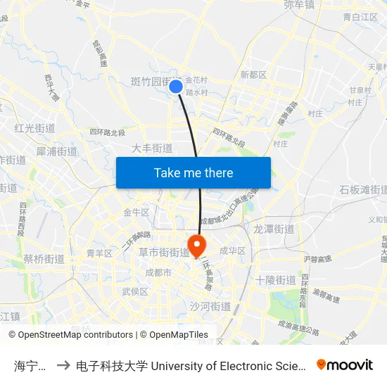 海宁皮革城 to 电子科技大学 University of Electronic Science and Technology of China map