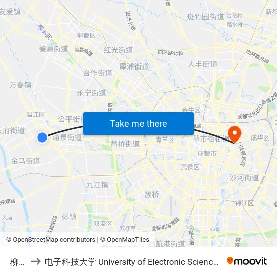 柳林路 to 电子科技大学 University of Electronic Science and Technology of China map