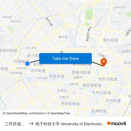 三环苏坡立交北内侧站 to 电子科技大学 University of Electronic Science and Technology of China map