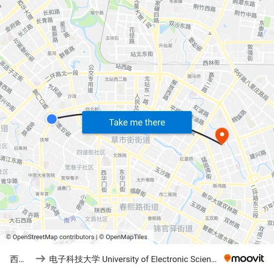 西门车站 to 电子科技大学 University of Electronic Science and Technology of China map