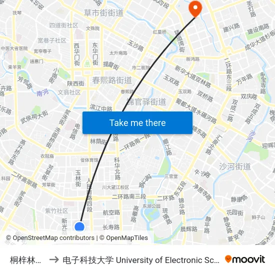 桐梓林南路中站 to 电子科技大学 University of Electronic Science and Technology of China map
