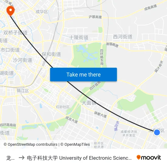 龙泉驿 to 电子科技大学 University of Electronic Science and Technology of China map