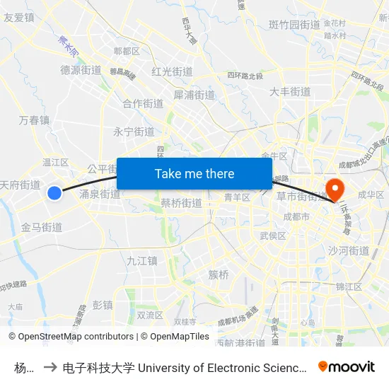 杨柳河 to 电子科技大学 University of Electronic Science and Technology of China map