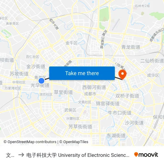 文化宫 to 电子科技大学 University of Electronic Science and Technology of China map