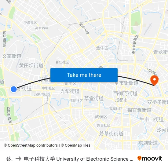 蔡桥 to 电子科技大学 University of Electronic Science and Technology of China map