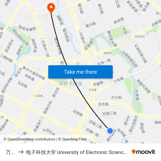 万年场 to 电子科技大学 University of Electronic Science and Technology of China map