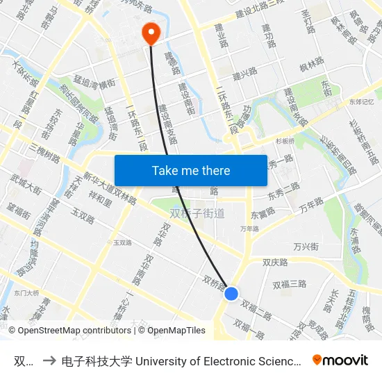 双桥路 to 电子科技大学 University of Electronic Science and Technology of China map