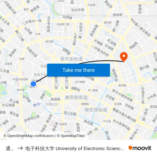 通惠门 to 电子科技大学 University of Electronic Science and Technology of China map