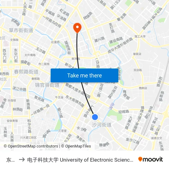 东大路 to 电子科技大学 University of Electronic Science and Technology of China map