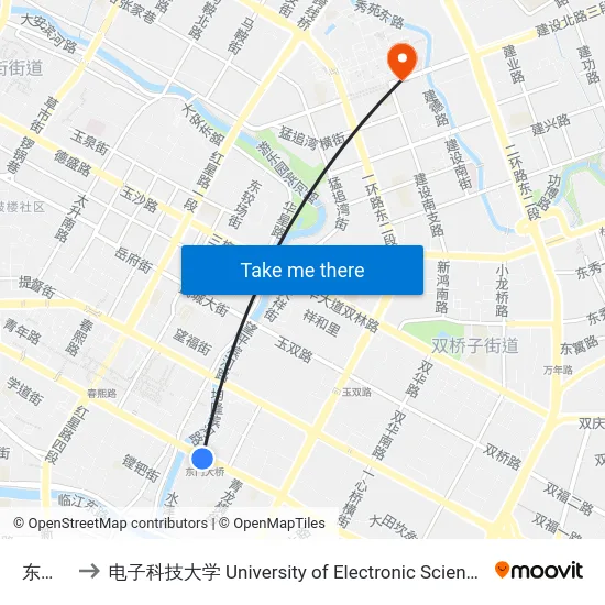 东门大桥 to 电子科技大学 University of Electronic Science and Technology of China map