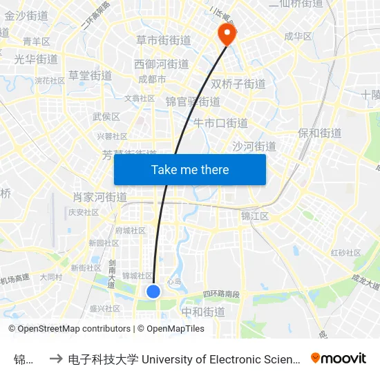 锦城广场 to 电子科技大学 University of Electronic Science and Technology of China map