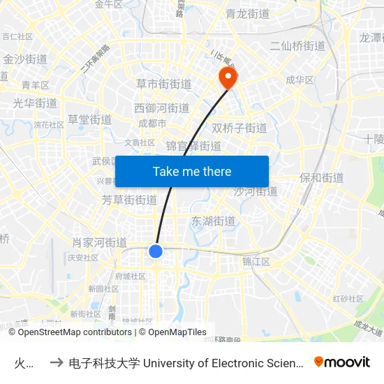 火车南站 to 电子科技大学 University of Electronic Science and Technology of China map