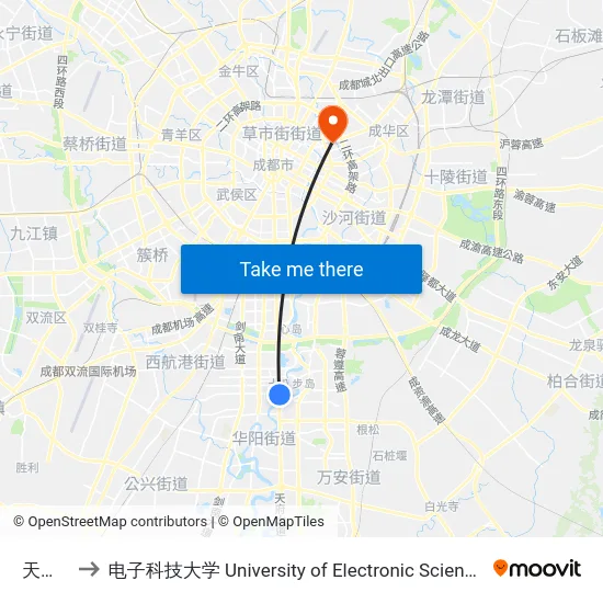 天府五街 to 电子科技大学 University of Electronic Science and Technology of China map