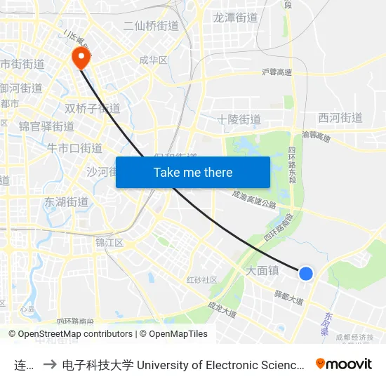 连山坡 to 电子科技大学 University of Electronic Science and Technology of China map