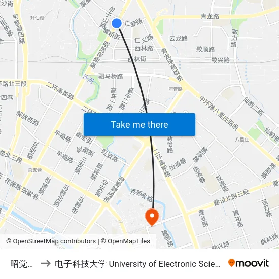 昭觉寺南路 to 电子科技大学 University of Electronic Science and Technology of China map