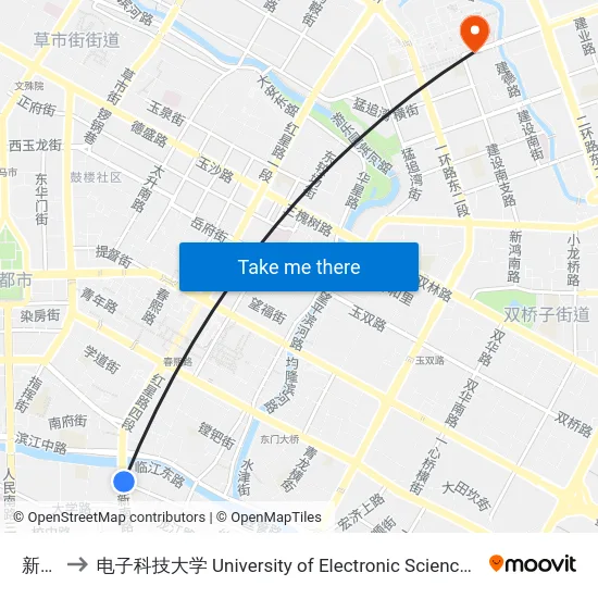 新南门 to 电子科技大学 University of Electronic Science and Technology of China map