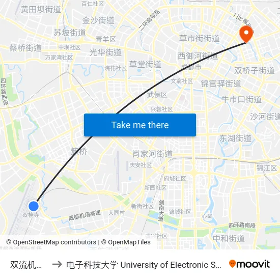 双流机场1航站楼 to 电子科技大学 University of Electronic Science and Technology of China map