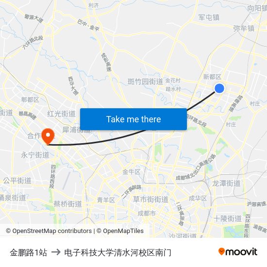 金鹏路1站 to 电子科技大学清水河校区南门 map