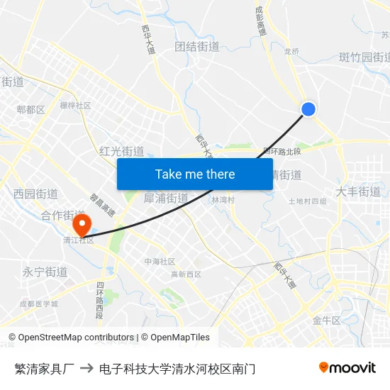 繁清家具厂 to 电子科技大学清水河校区南门 map