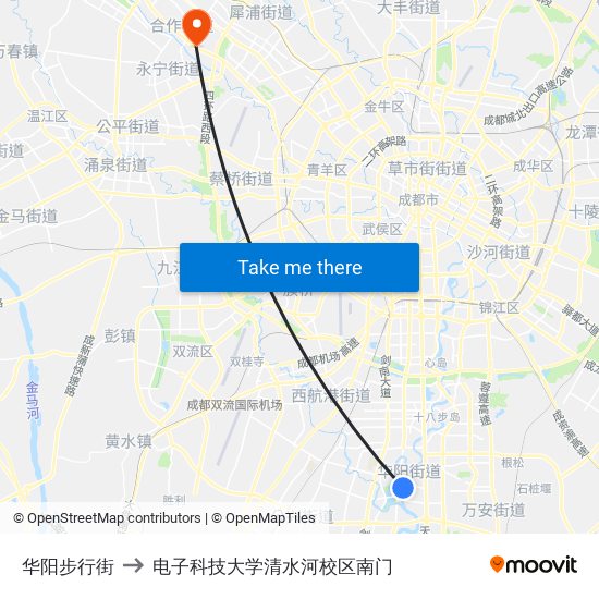 华阳步行街 to 电子科技大学清水河校区南门 map