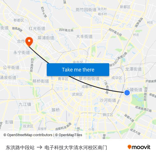 东洪路中段站 to 电子科技大学清水河校区南门 map