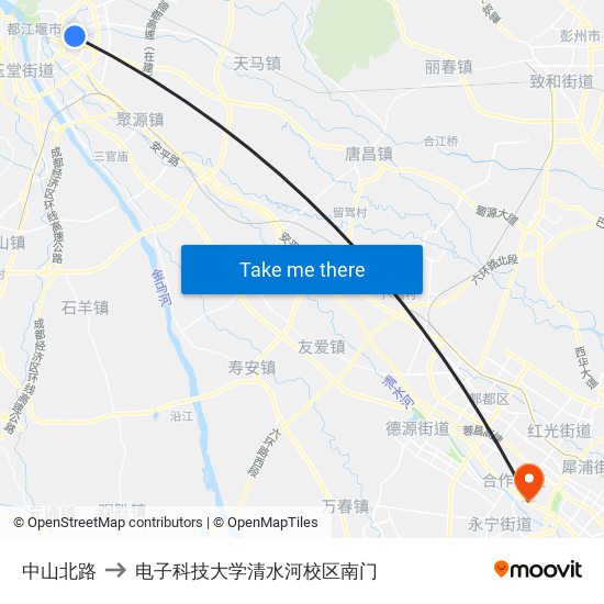 中山北路 to 电子科技大学清水河校区南门 map