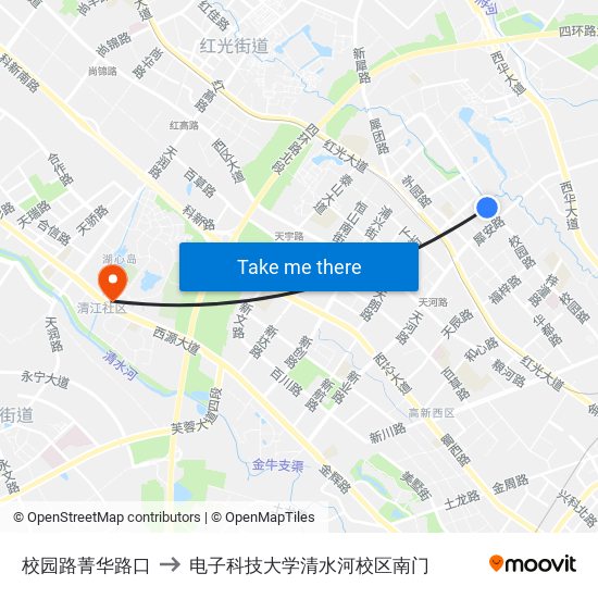 校园路菁华路口 to 电子科技大学清水河校区南门 map
