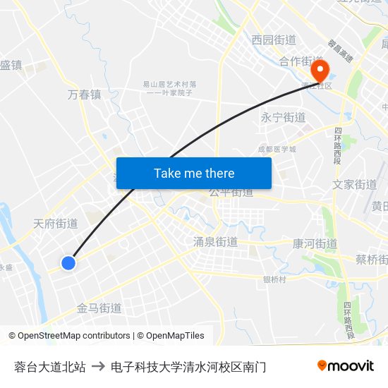 蓉台大道北站 to 电子科技大学清水河校区南门 map