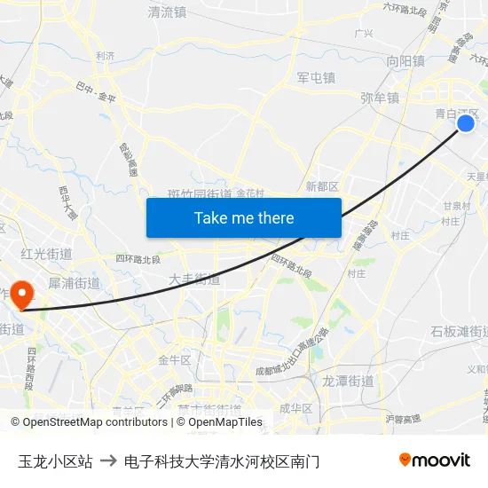 玉龙小区站 to 电子科技大学清水河校区南门 map