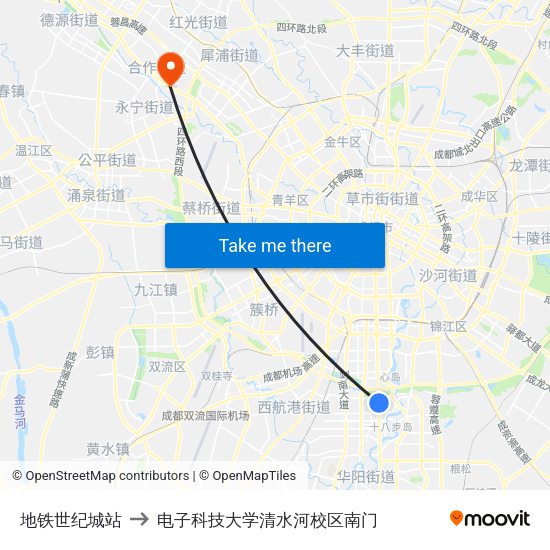 地铁世纪城站 to 电子科技大学清水河校区南门 map