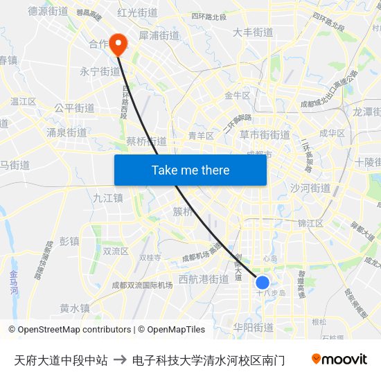 天府大道中段中站 to 电子科技大学清水河校区南门 map