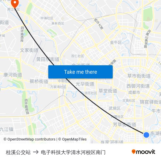 桂溪公交站 to 电子科技大学清水河校区南门 map