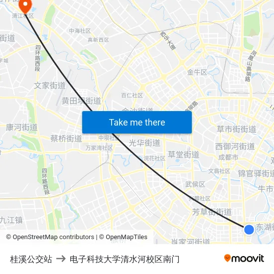 桂溪公交站 to 电子科技大学清水河校区南门 map