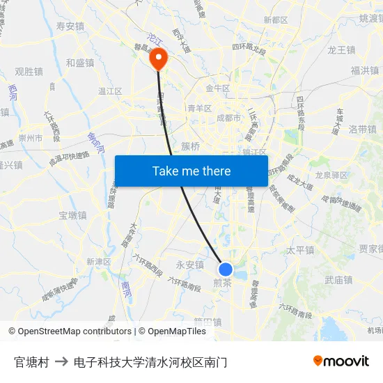 官塘村 to 电子科技大学清水河校区南门 map
