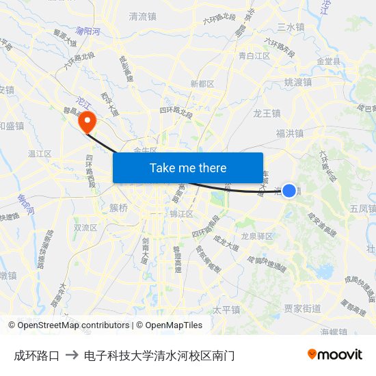 成环路口 to 电子科技大学清水河校区南门 map