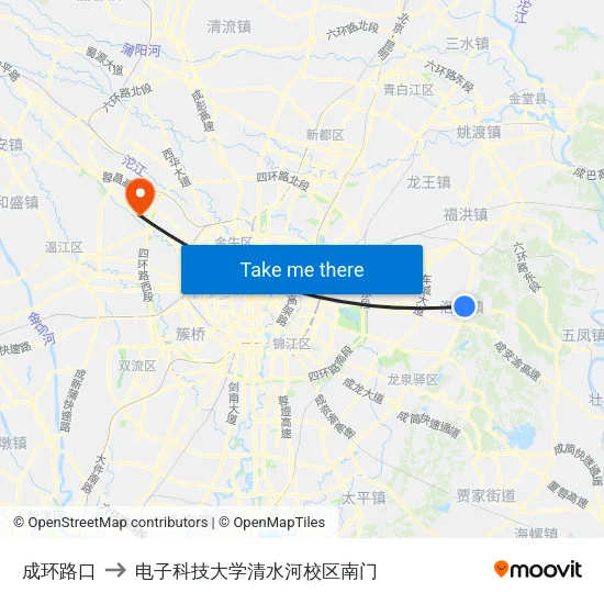 成环路口 to 电子科技大学清水河校区南门 map